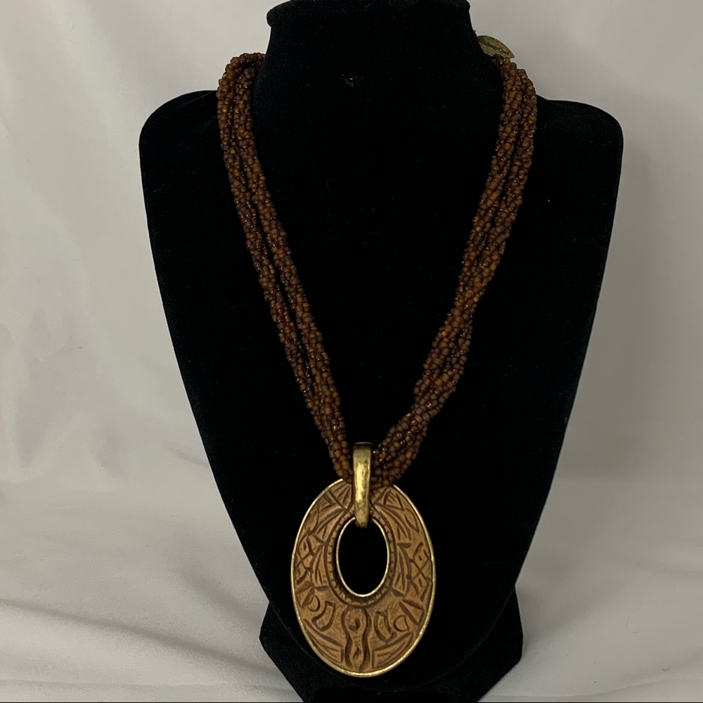 Brown, Beaded Wooden Necklace